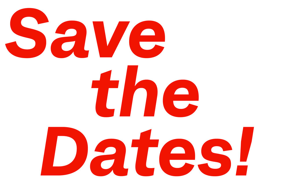 Roter Text auf weißem Hintergrund "Save the Dates!"